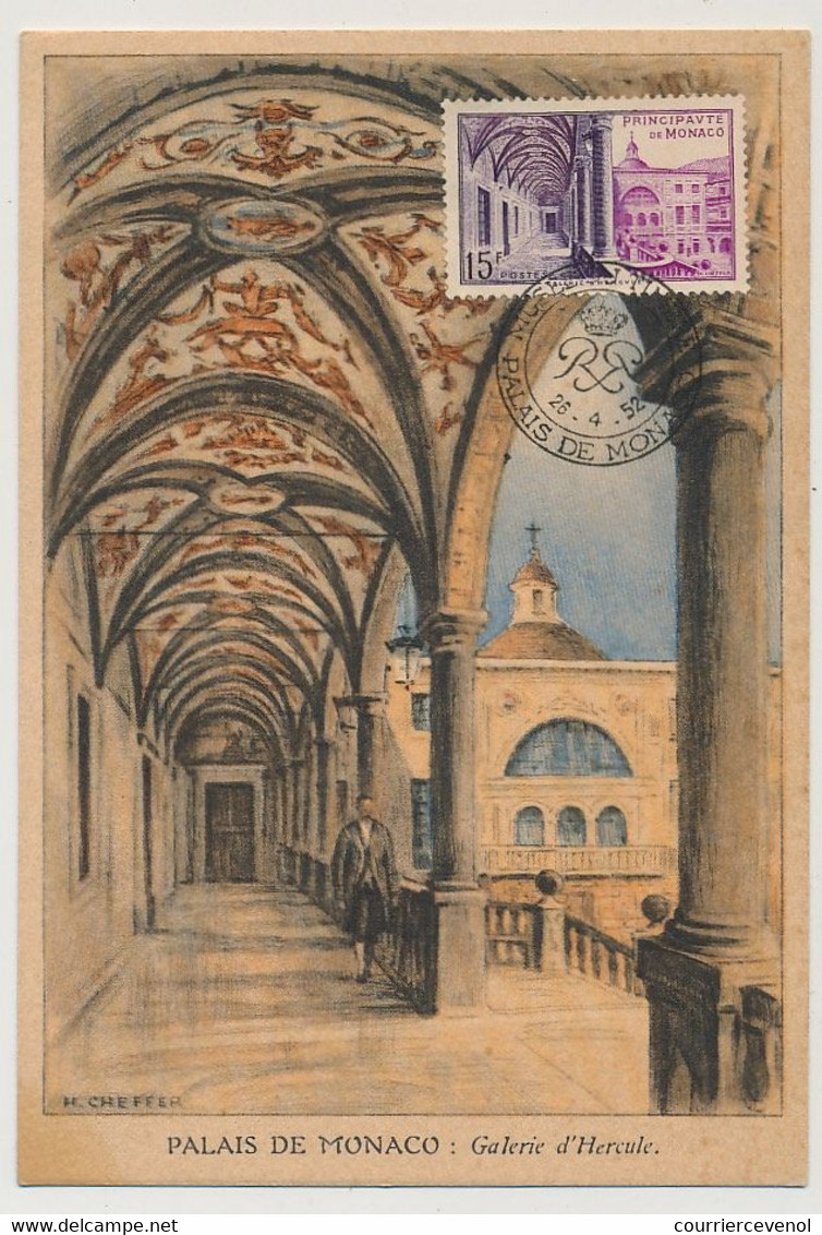 MONACO - Carte Maximum - 15f Palais De Monaco - Galerie D'Hercule - 26/4/1952 - Maximumkaarten