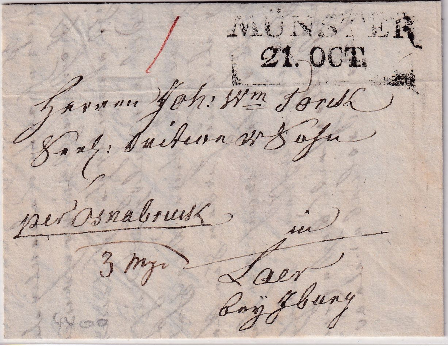 Preussen - Münster 21. OCT Portobrief N. Laer 1817 "per Osnabrück" - [Voorlopers