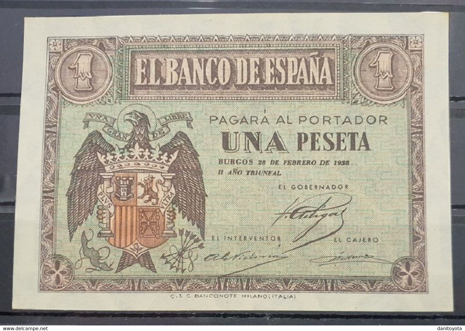 ESPAÑA.  EDIFIL 427a.  1 PTA 28 DE FEBRERO 1938.  SERIE F.  SIN CIRCULAR. - 1-2 Pesetas