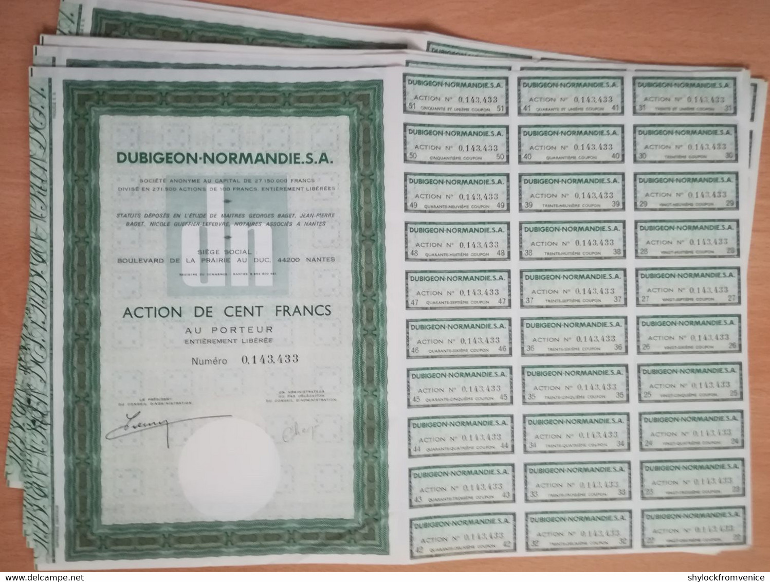 Lot 9 Stück - Dubigeon-Normandie SA - Action De 100 Francs - EF+ - Schiffahrt - Eau