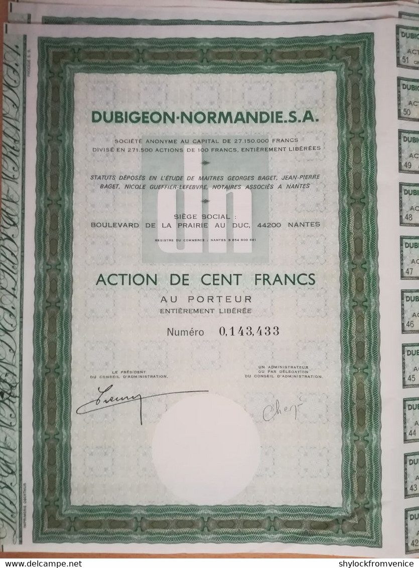 Lot 9 Stück - Dubigeon-Normandie SA - Action De 100 Francs - EF+ - Schiffahrt - Acqua