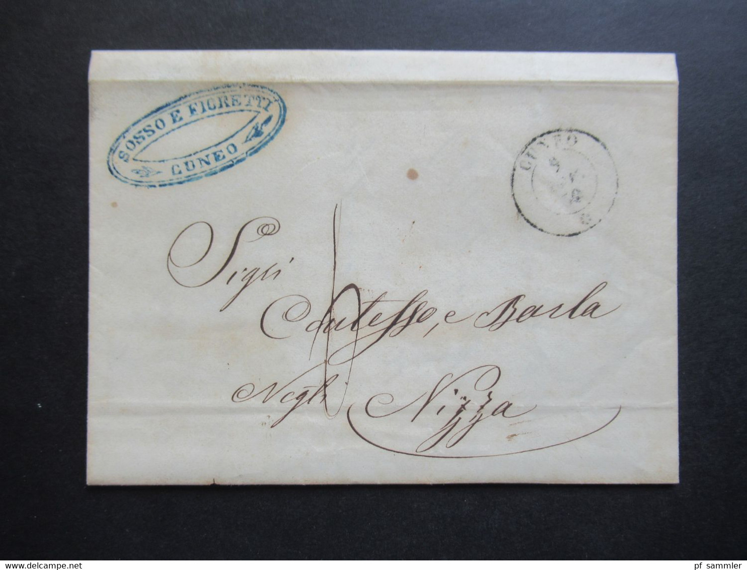 Vorphila 1850 Stempel K2 Cuneo Und Abs. Stempel Sosso E Figretti Faltbrief Mit Inhalt Nach Nizza Mit Ank. Stempel - 1. ...-1850 Prephilately