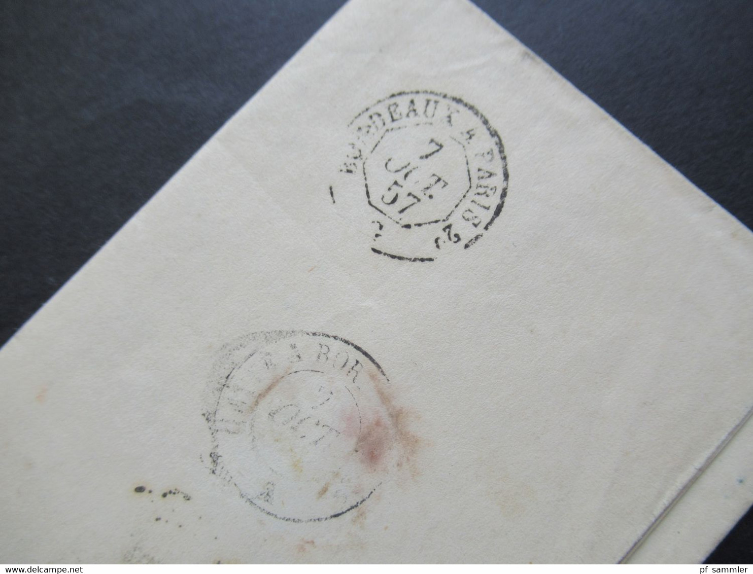 Spanien 1857 Blauer Stempel K2 Barcelona Faltbrief Mit Inhalt Nach Paris Rückseitig Bahnpost Stempel Bordeaux A Paris - Briefe U. Dokumente