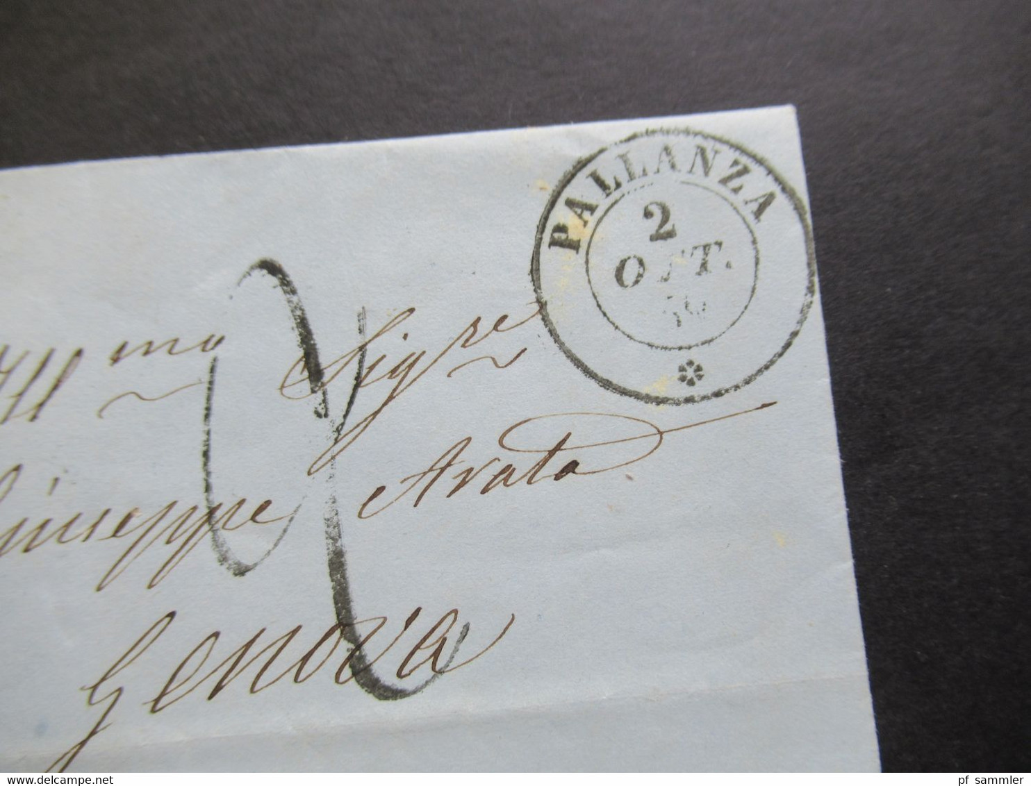 Italien 2.10.1859 Blauer Stempel K2 Pallanza Faltbrief Mit Inhalt Nach Genova Rückseitig 2x Stempel Genova Arrivo - Sardinien