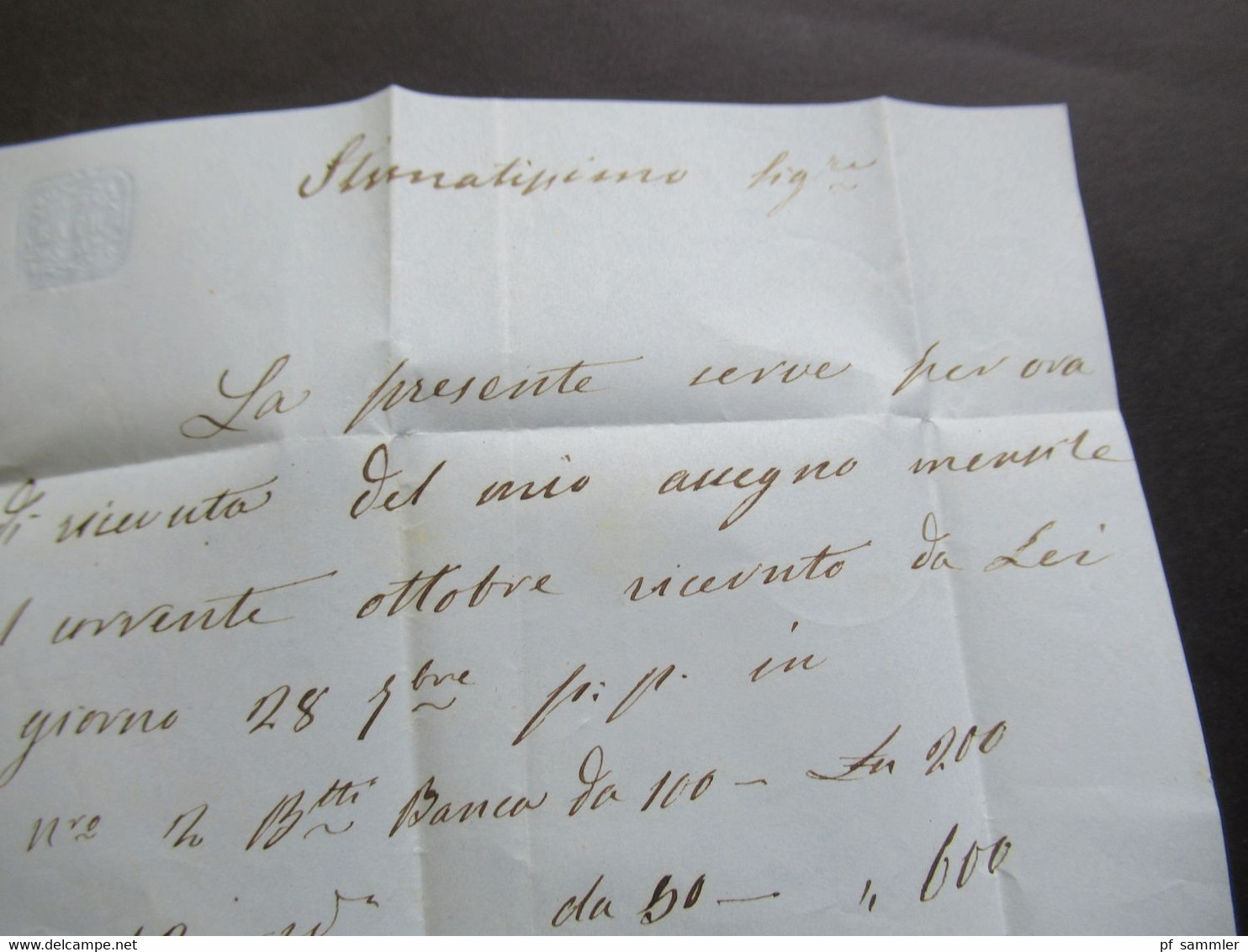 Italien 2.10.1859 blauer Stempel K2 Pallanza Faltbrief mit Inhalt nach Genova rückseitig 2x Stempel Genova Arrivo