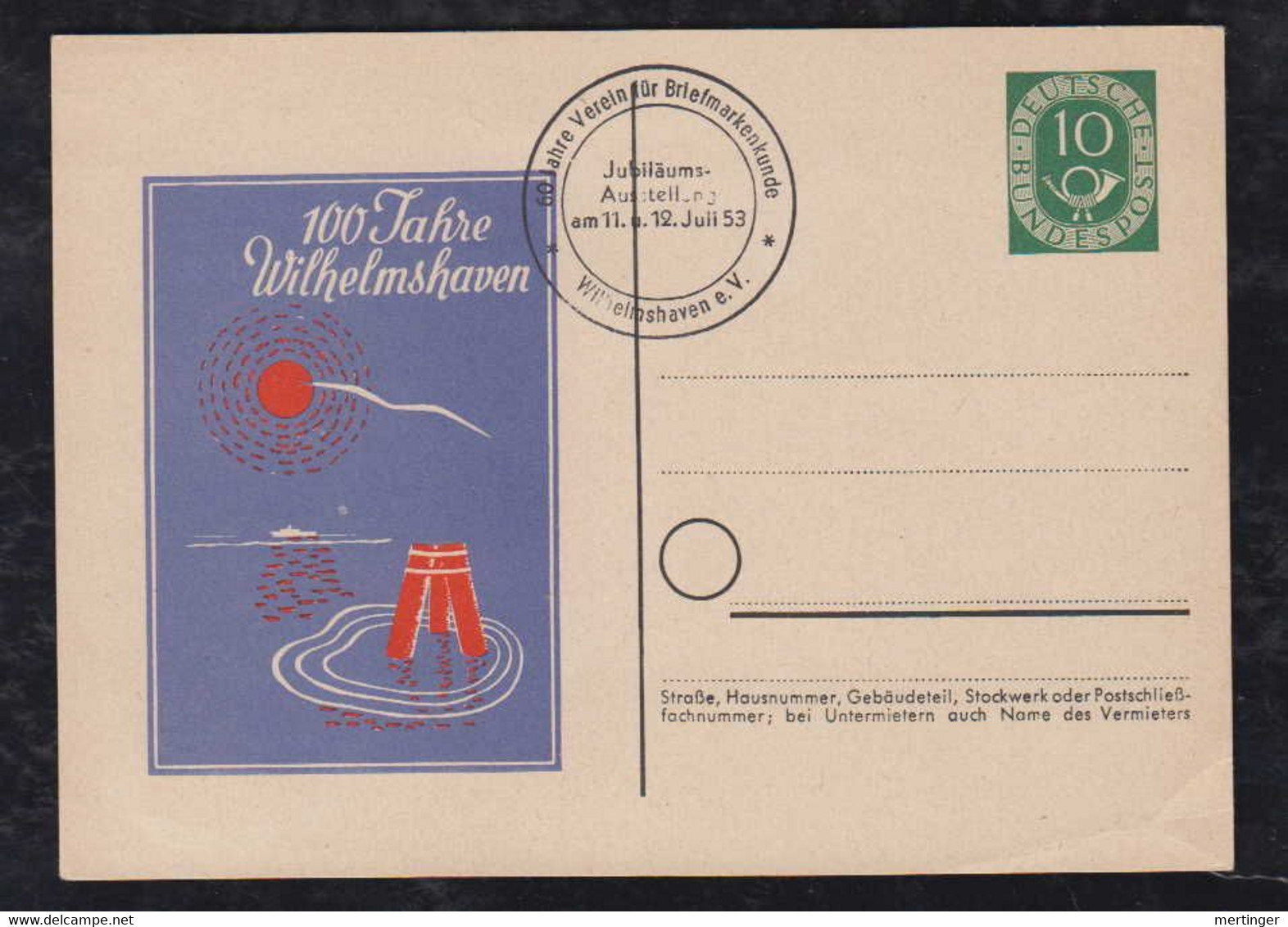 BRD Bund 1953 Posthorn 10Pf Privat Ganzsache Postkarte PP3 ** Wilhelmshaven - Privé Postkaarten - Gebruikt