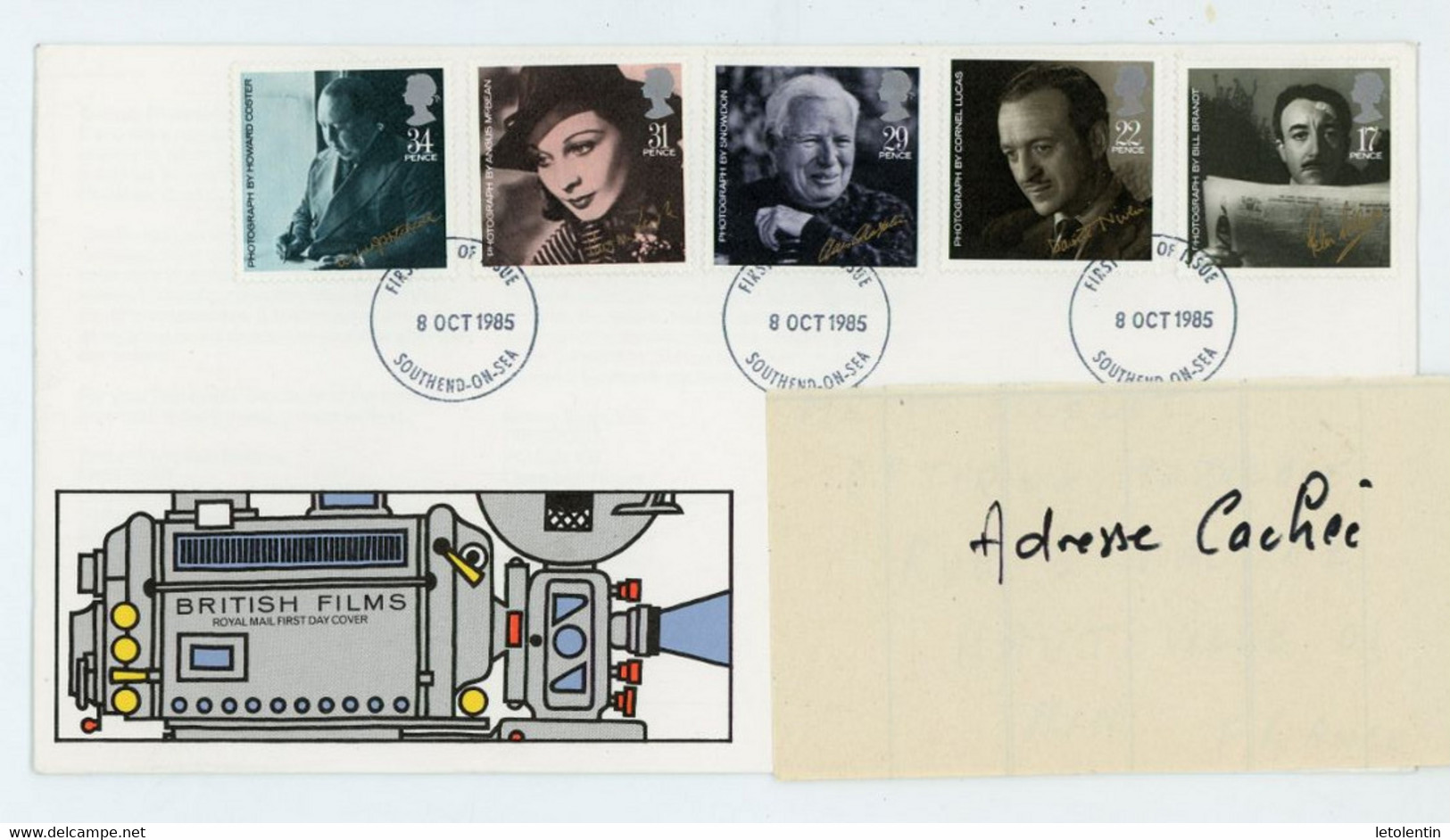 GRANDE BRETAGNE - LE CINEMA  FDC - N° Yvert 1195/1199 AVEC SA CARTE NOTICE - 1981-1990 Dezimalausgaben