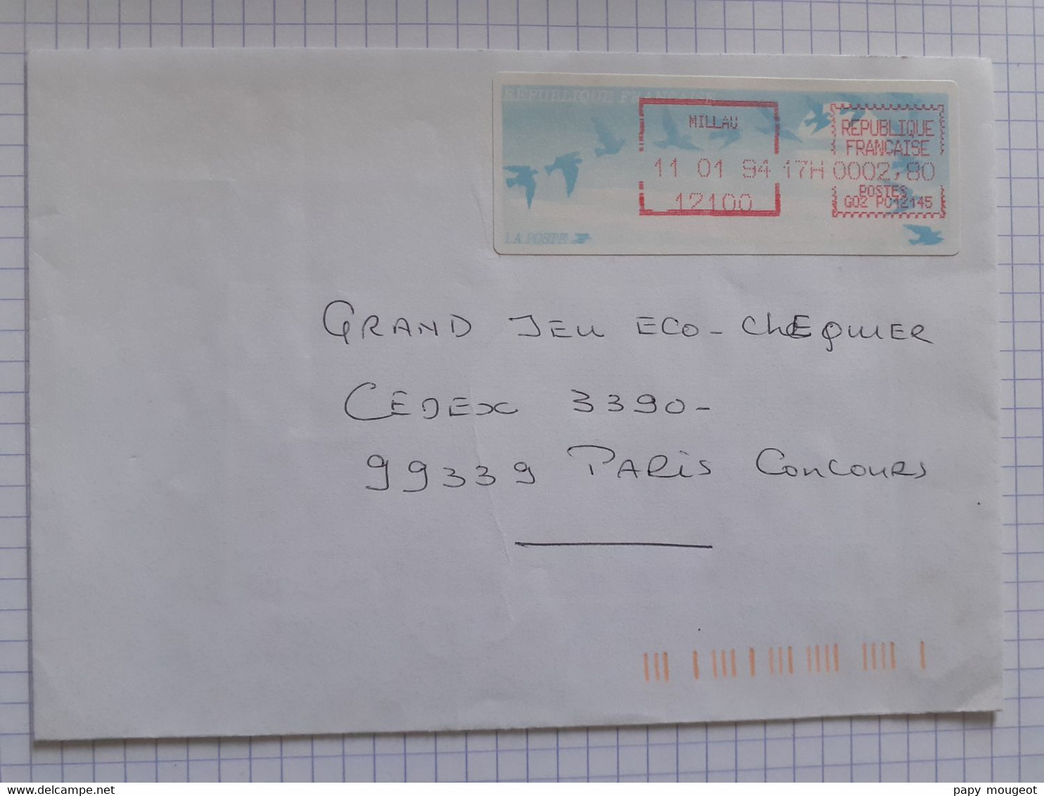 Millau 12100 - 11-01-94 - G02 PC12145 Tarif 2.80 - Défaut D'impression - 1990 « Oiseaux De Jubert »