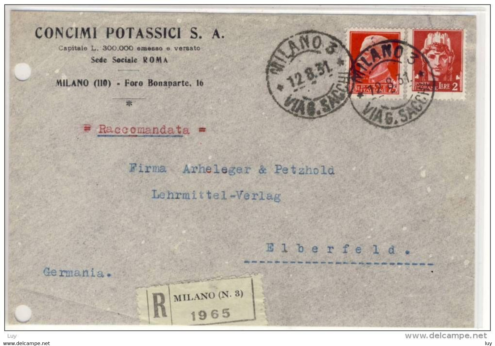 Postale RACCOMANDATA , Milano (N.3) - 1931 - - Verzekerd