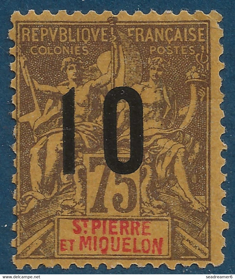 France Colonies St Pierre & Miquelon N°103A* 10c Sur 75c Variété " Chiffres Espacés " Signé Calves - Unused Stamps