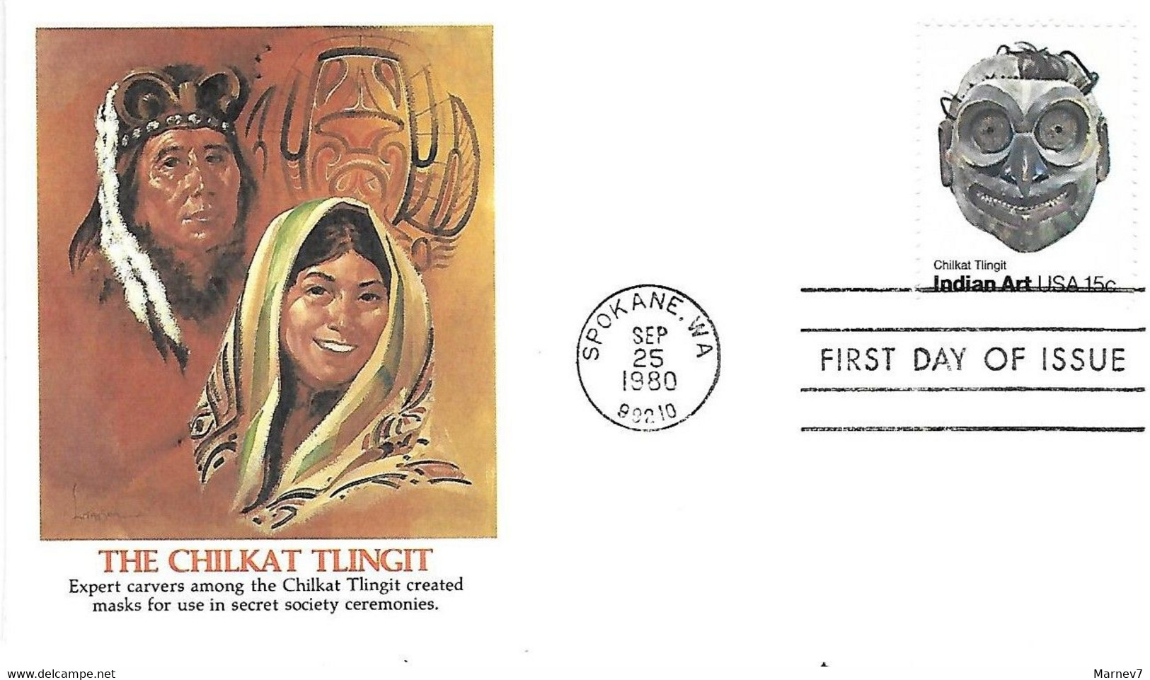 Etats-Unis USA - 1er Jour 1980 - Art Indien - Masque - Yvert 1295 - TribuTlingit - The Chilkat Tlingit - Briefe U. Dokumente