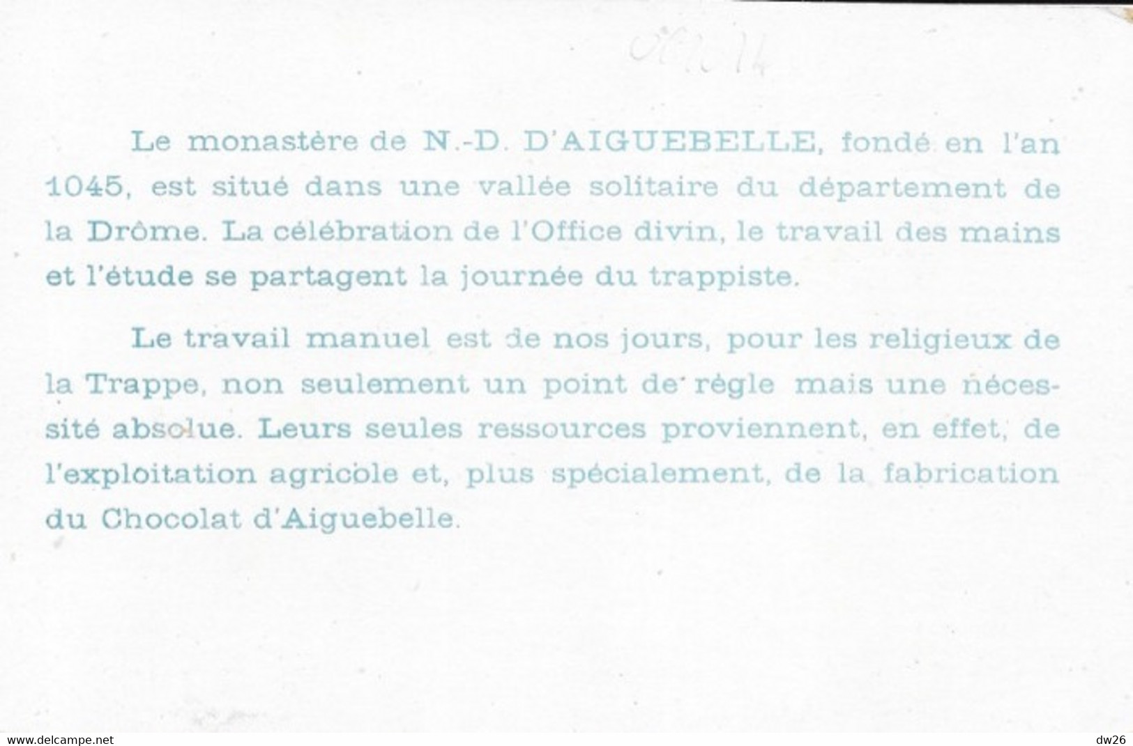 Chromo Chocolaterie D'Aiguebelle (Monastère, Drôme) 2 Illustrations A. Wang (Rives De L'Escaut, Athis En Artois) - Aiguebelle