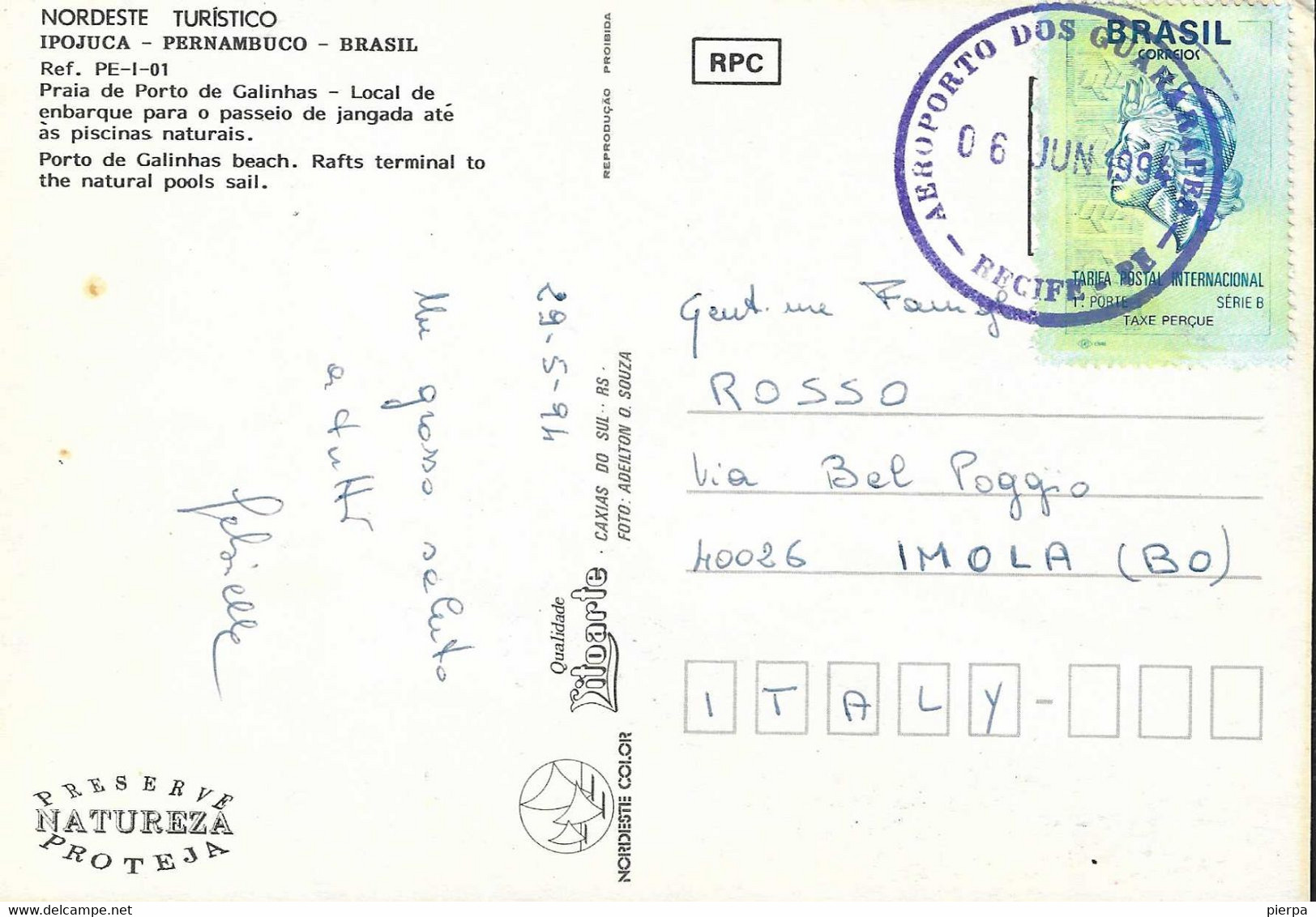 BRASILE - IPOJUCA - PERNAMBUCO - PRAIA DE PORTO DE GALINHAS - VIAGGIATA 1994 - ANNULLO "AEROPORTO DOS GUARARAPES" - Recife