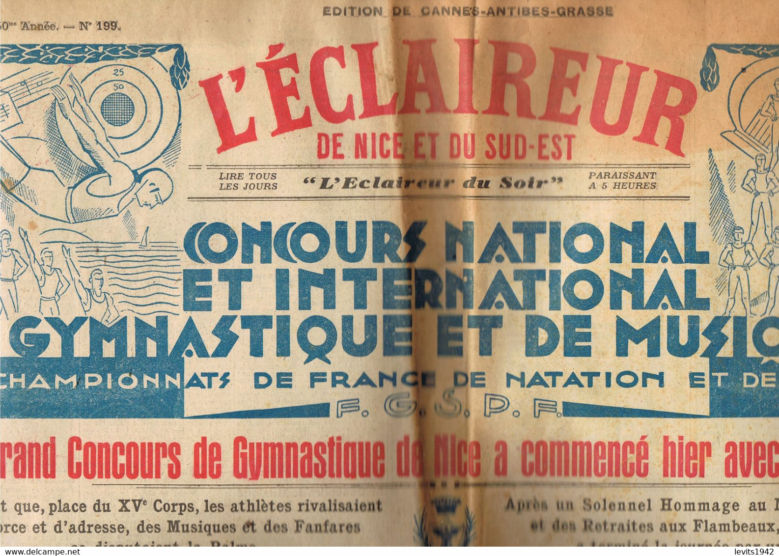 JOURNAL L'ECLAIREUR DE NICE ET DU SUD EST - CONCOURS DE GYMNASTIQUE - 1932 - - Gymnastics