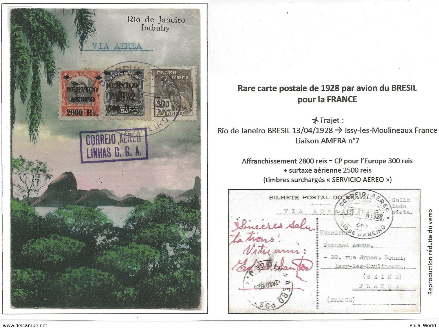 AEROPOSTALE 1928 CPA Rio Janeiro Imbuhy Vol AMFRA Bresil France CORREIO AEREO LINHAS CGA Via Aerea - Airplanes