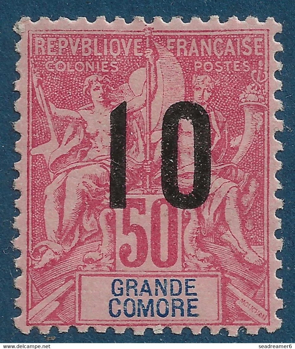 France Colonies Grande Comore N°28A* 10c Sur 50c Variété " Chiffres Espacés " (tirage : 1340)  Signé Calves - Neufs