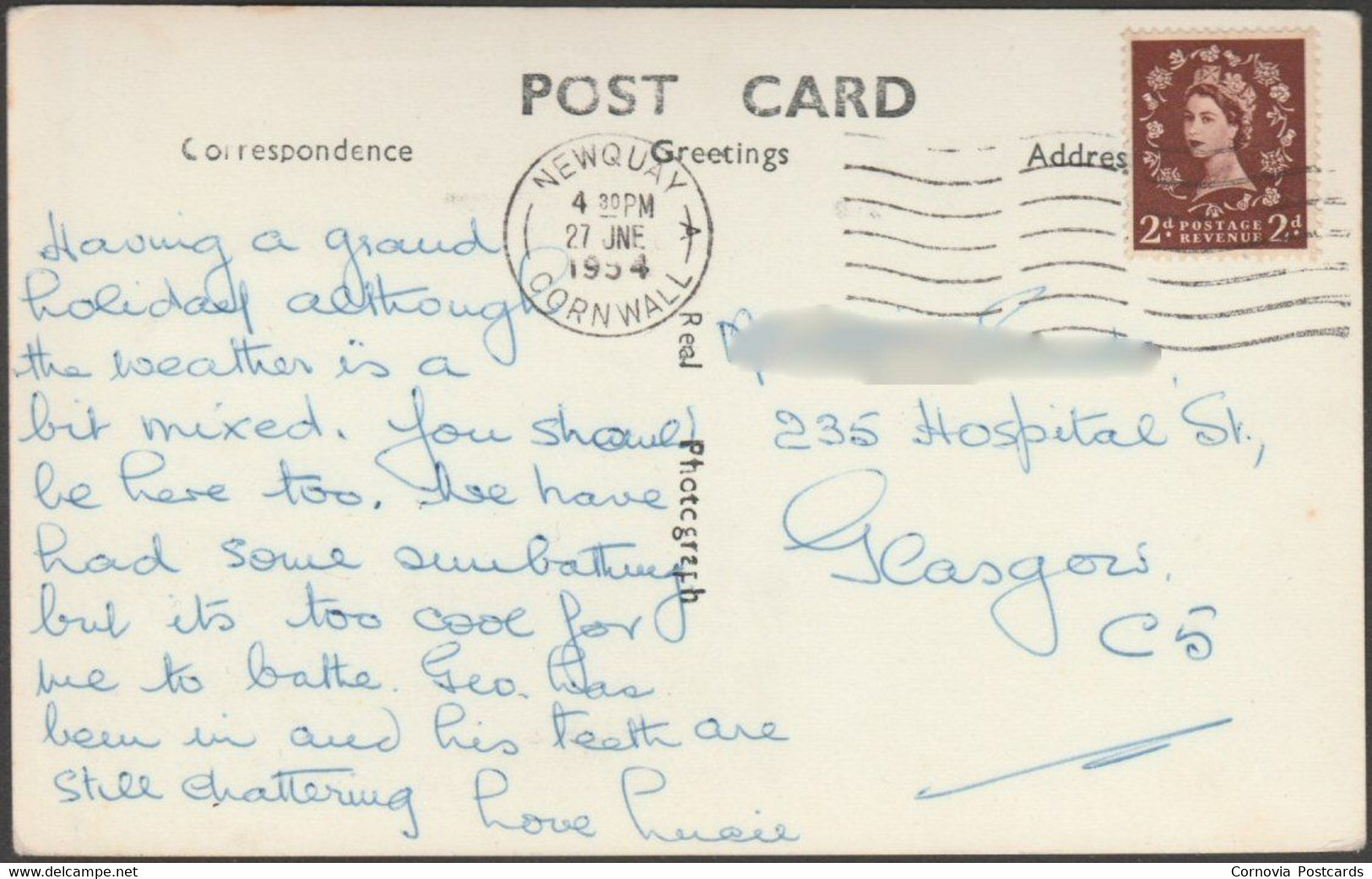 Bothwick Sands, Newquay, Cornwall, 1954 - RP Postcard - Newquay