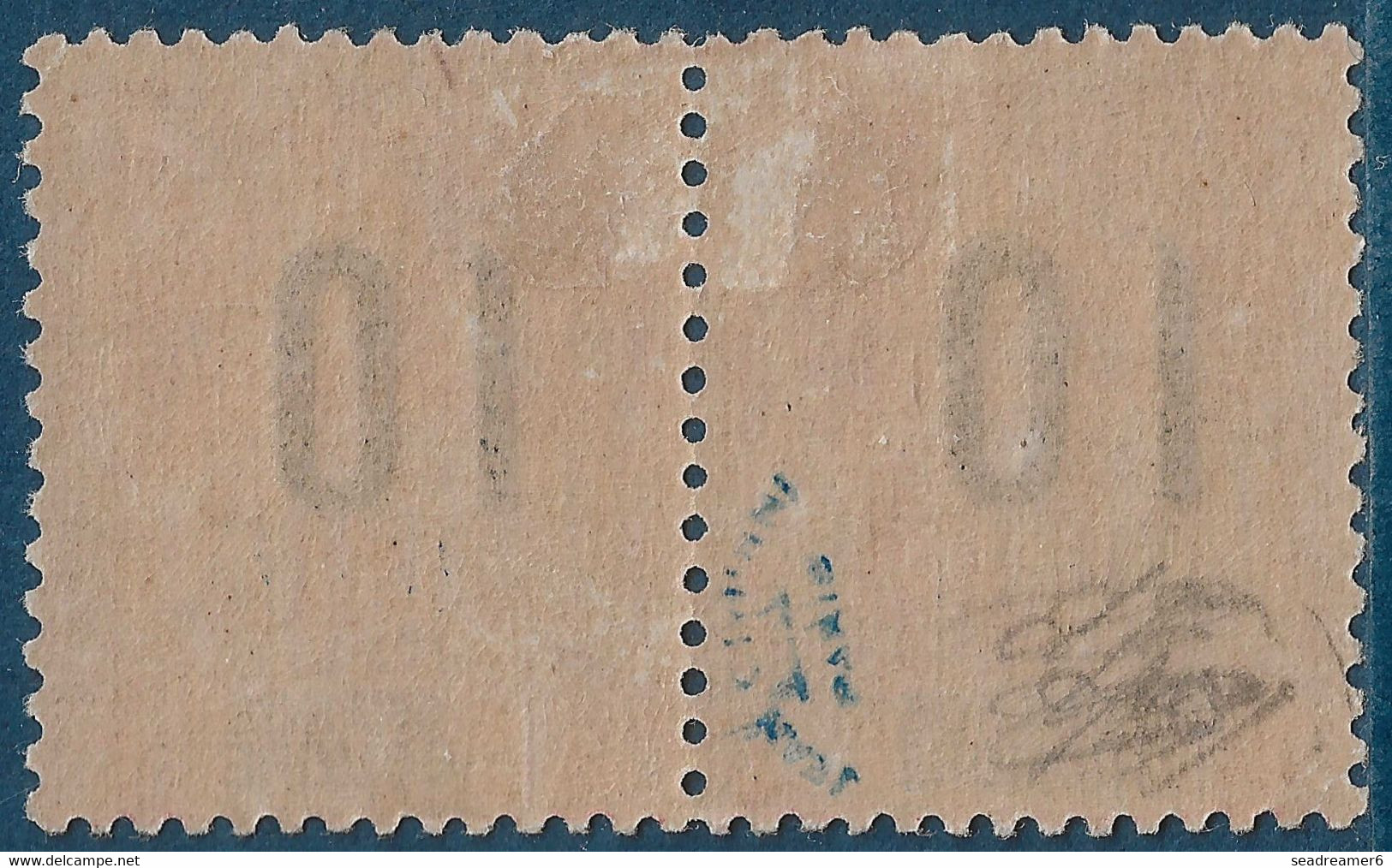 Colonies Grande Comore Paire N°28A* 10c Sur 50c Variété " Chiffres Espacés " Tenant à Normal (tirage: 1340) Signé Calves - Unused Stamps