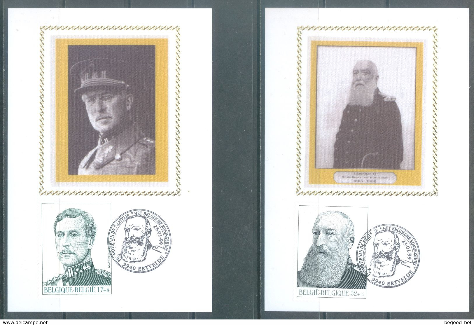 BELGIUM - CM/MK. SOIE ZIJDE - 23.01.1999 - ALBERT I LEOPOLD II SON STAMP - COB 2793-2794 - Lot 24999 - 1991-2000