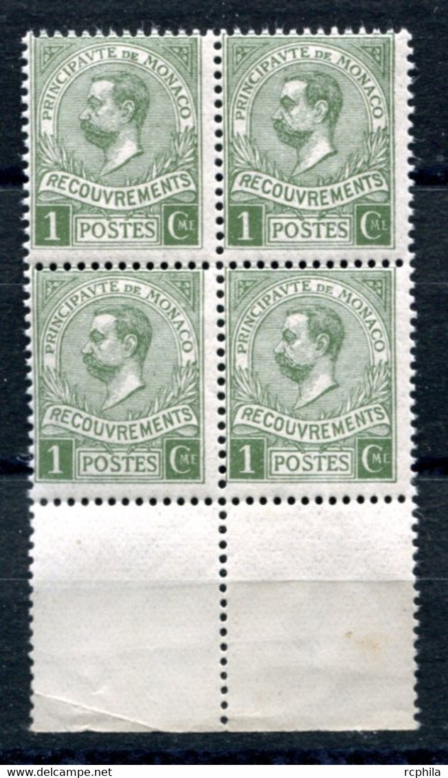 RC 22923 MONACO COTE 20€ TAXE N° 8  - 1c VERT EN BLOC DE 4 NEUF ** MNH - Taxe