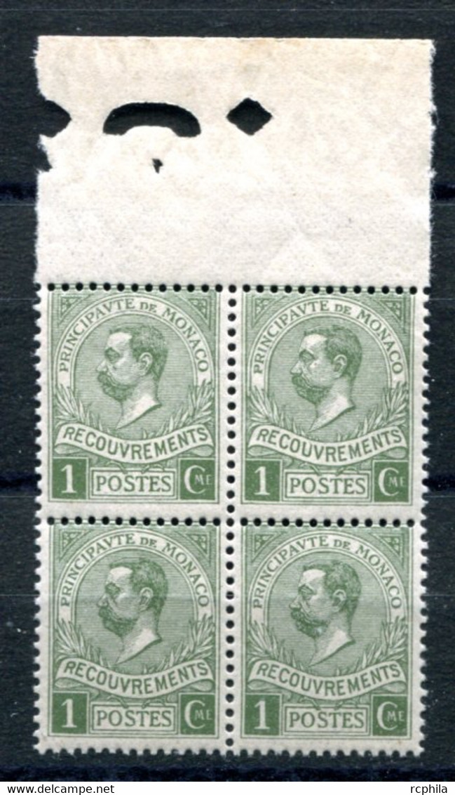 RC 22924 MONACO COTE 20€ TAXE N° 8  - 1c VERT EN BLOC DE 4 NEUF ** MNH - Segnatasse