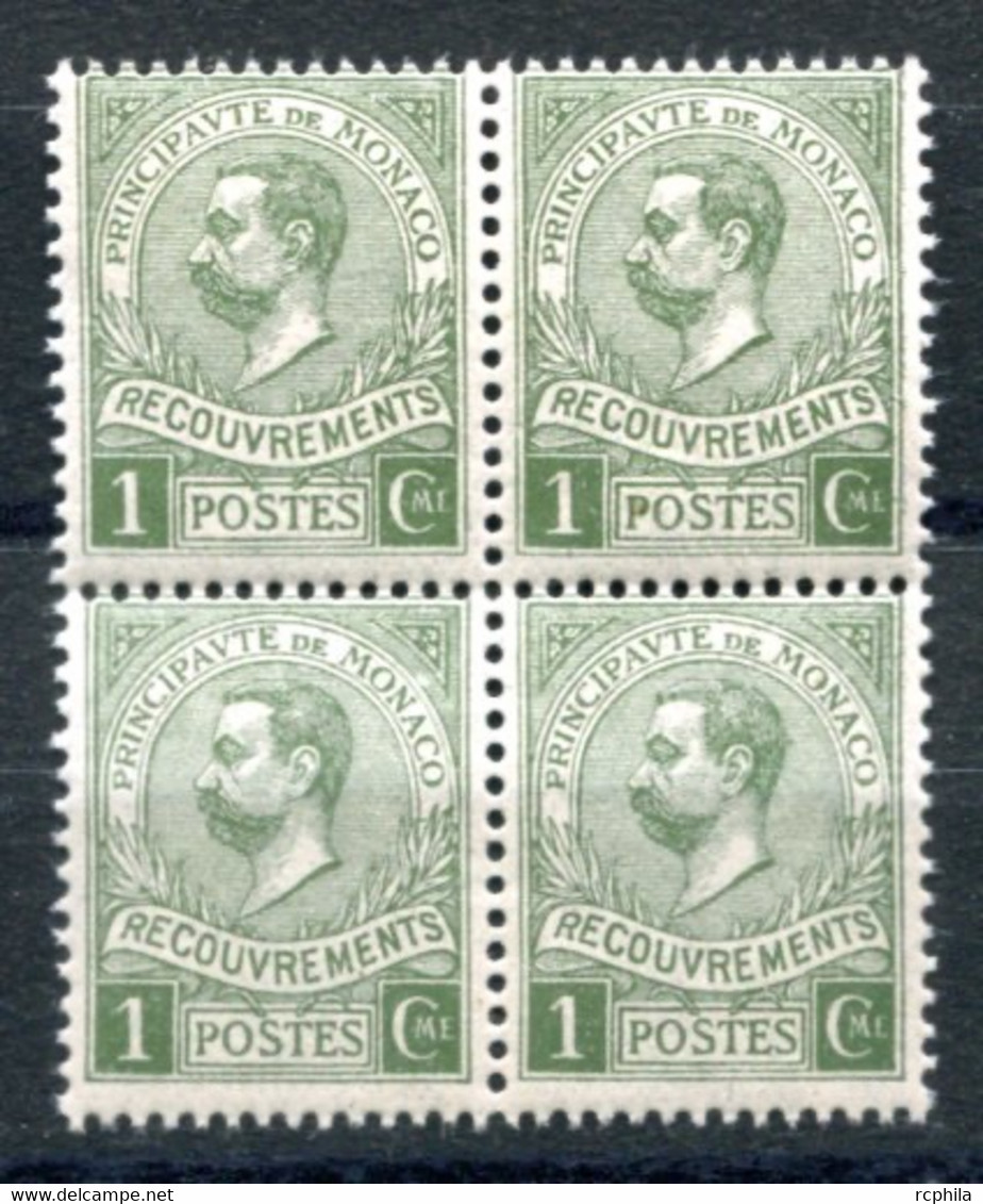 RC 22925 MONACO COTE 20€ TAXE N° 8  - 1c VERT EN BLOC DE 4 NEUF ** MNH - Strafport