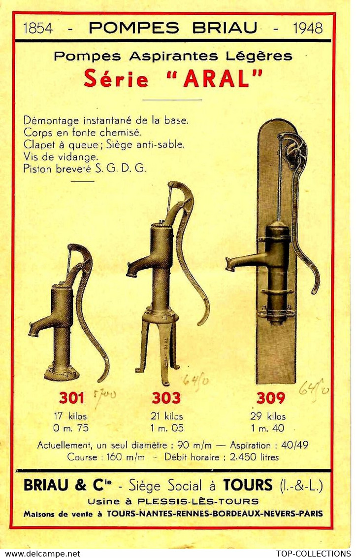 1948 CATALOGUE POMPES BRIAU  à Tours Et  Usine à Plessis Les Tours Indre Et Loire - Pubblicitari