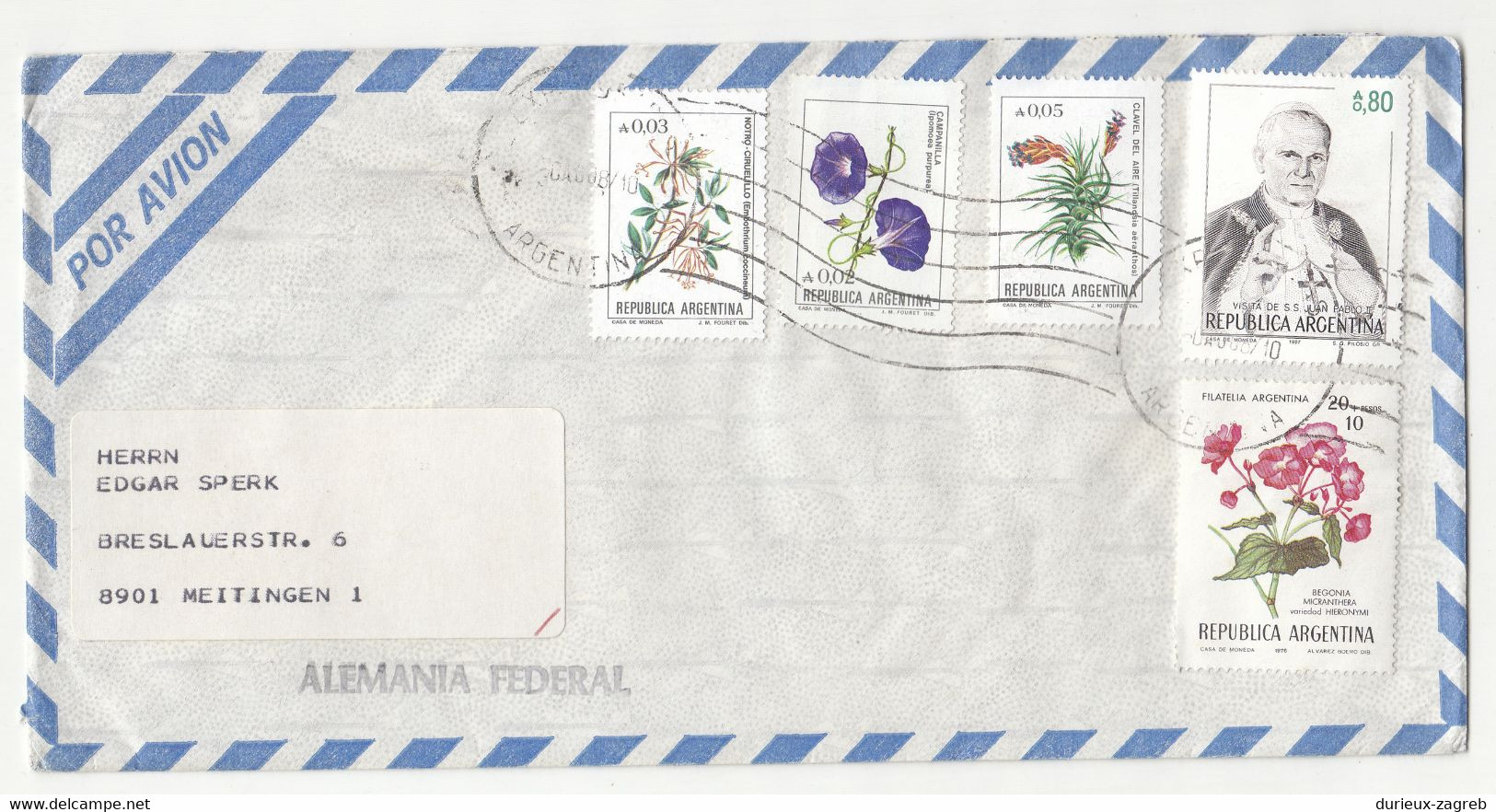 Argentina Air Mail Letter Cover Posted 1987 To Germany B220510 - Briefe U. Dokumente