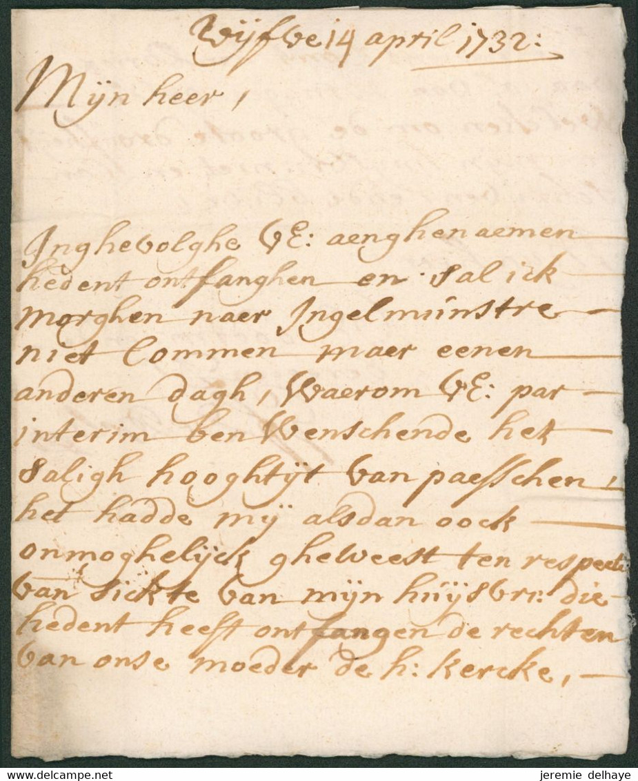 Précurseur - LAC Datée De Sint-Eloois-Vijve 14/4/1732 > Ingelmunster + Manuscrit "Expres". Superbe ! - 1714-1794 (Paises Bajos Austriacos)