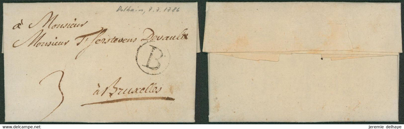 Précurseur - LAC Datée De Dolhain (1786) + Lettre "B" Dans Un Cercle (Battice) > Bruxelles - 1714-1794 (Paises Bajos Austriacos)