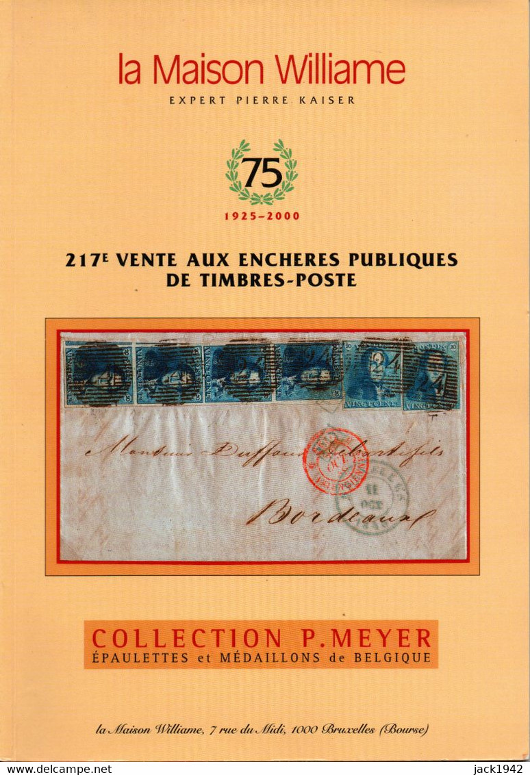 Belgique - Vente De La Collection P. Meyer - Maison Williame 2000 (avec Résultats) - Cataloghi Di Case D'aste