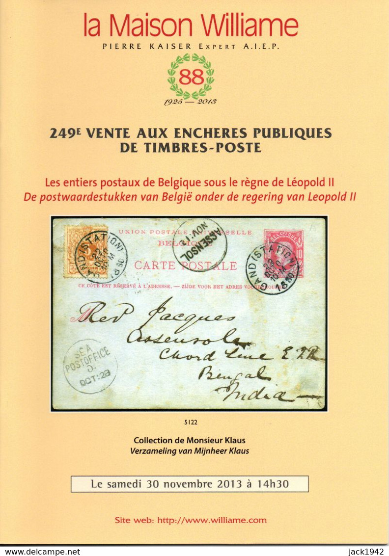 Belgique - Vente De La Collection Klaus D'entiers Postaux - Maison Williame 2013 - Catalogues For Auction Houses