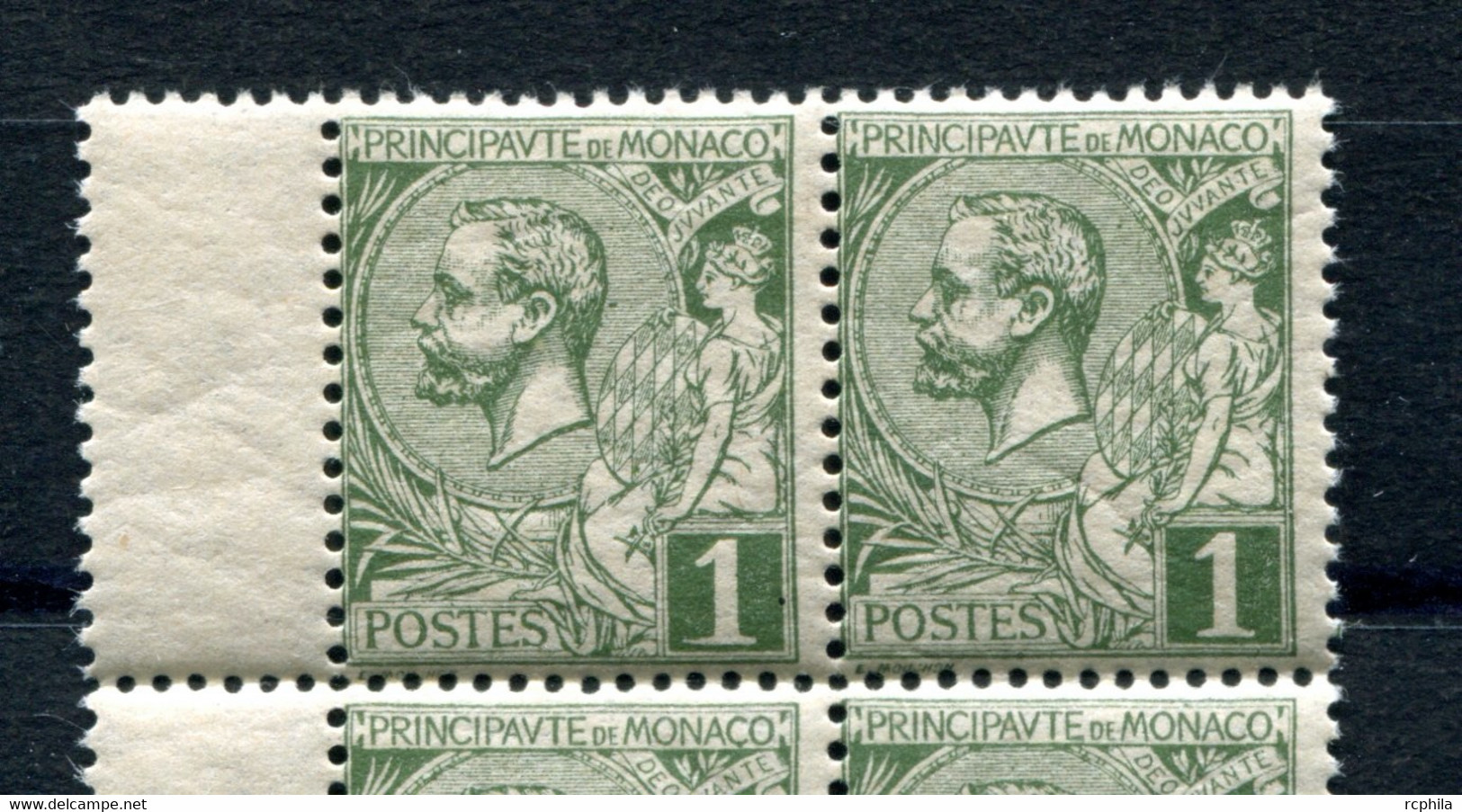 RC 22939 MONACO COTE 106€ N° 11c VARIÉTÉ BASE DU 1 LONGUE DANS UN BLOC DE 4 NEUF ** MNH - Unused Stamps