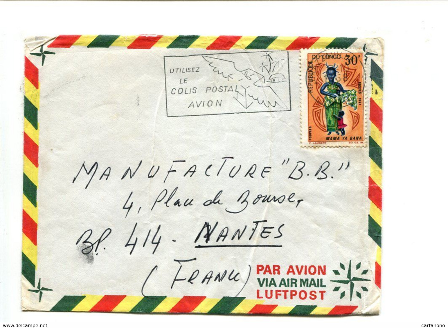CONGO - Affranchissement Sur Lettre Par Avion - Mama Ya Bana + Flamme Postale - Altri & Non Classificati