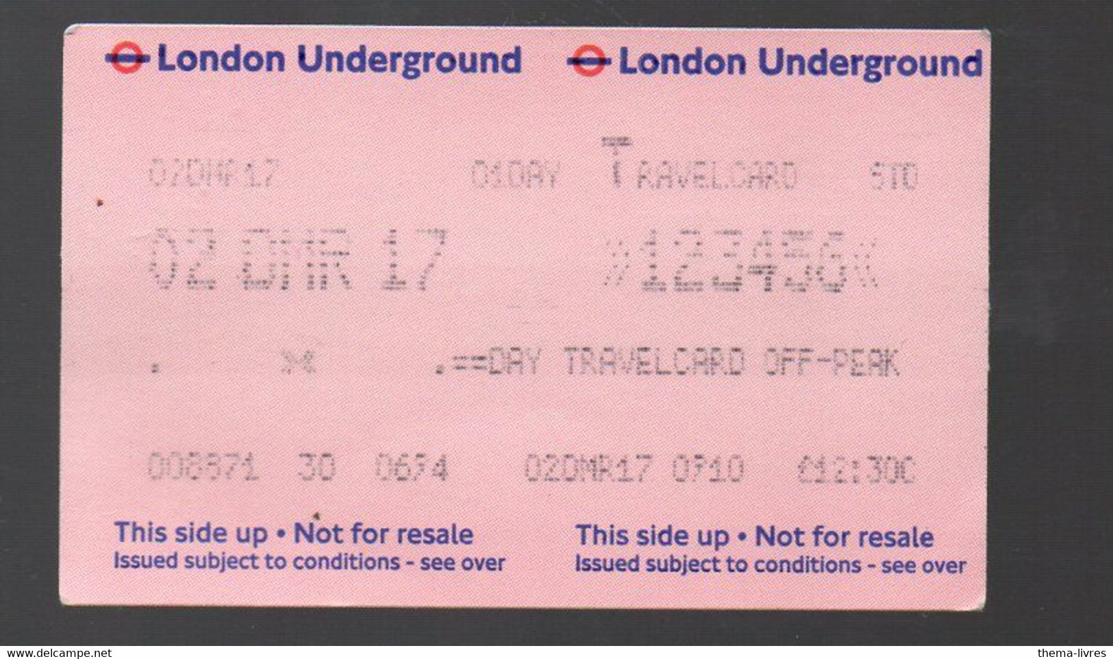London Underground  Ticket Magnétique (PPP36769) - Europe