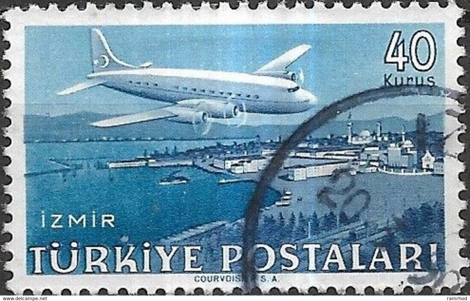 TURKEY 1949 Air. Douglas DC-6 Over Izmir - 40k - Blue And Light Blue FU - Poste Aérienne