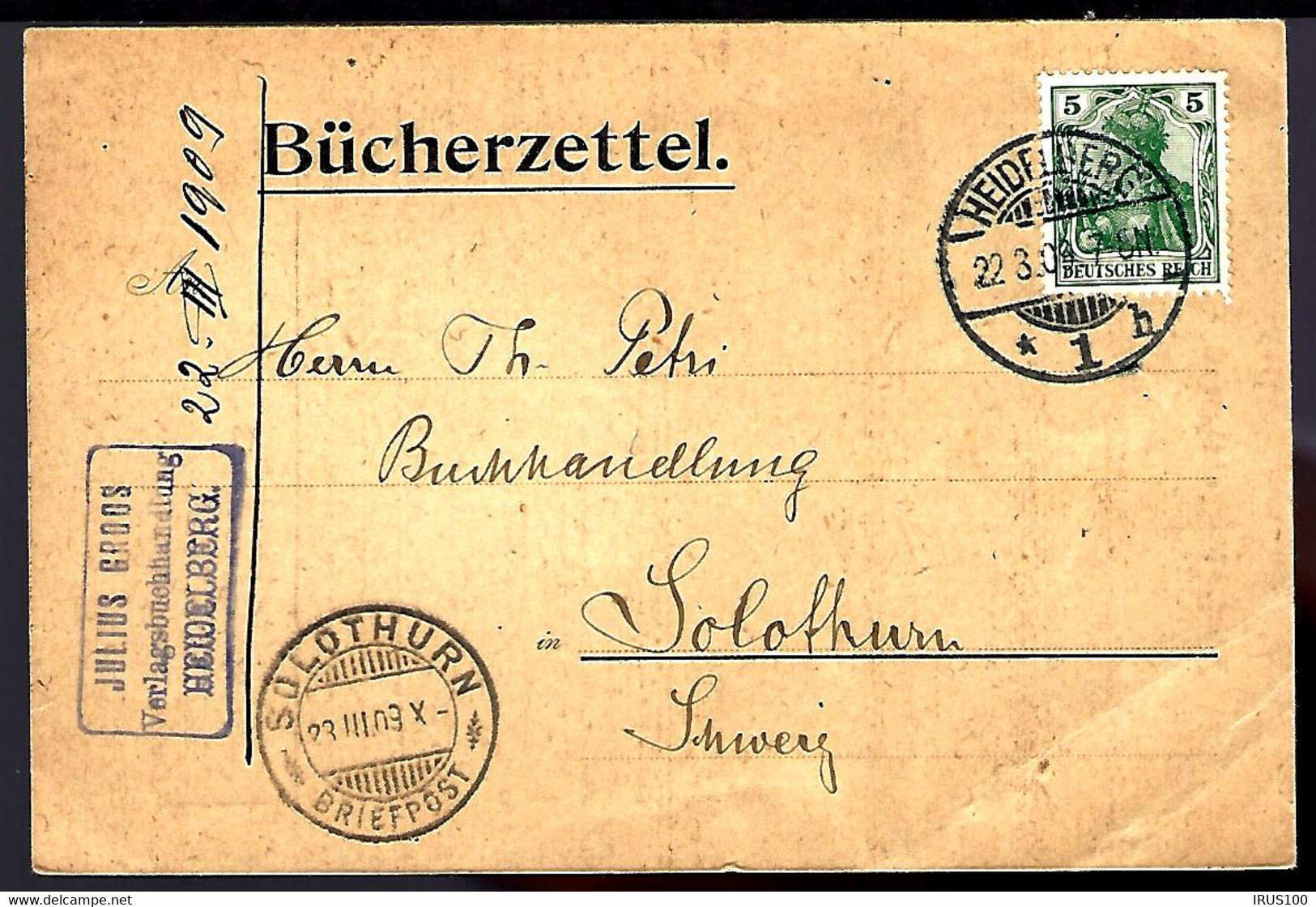 HEIDELBERG - 1909 - BÜCHERZETTEL - POUR LA SUISSE - - Covers & Documents