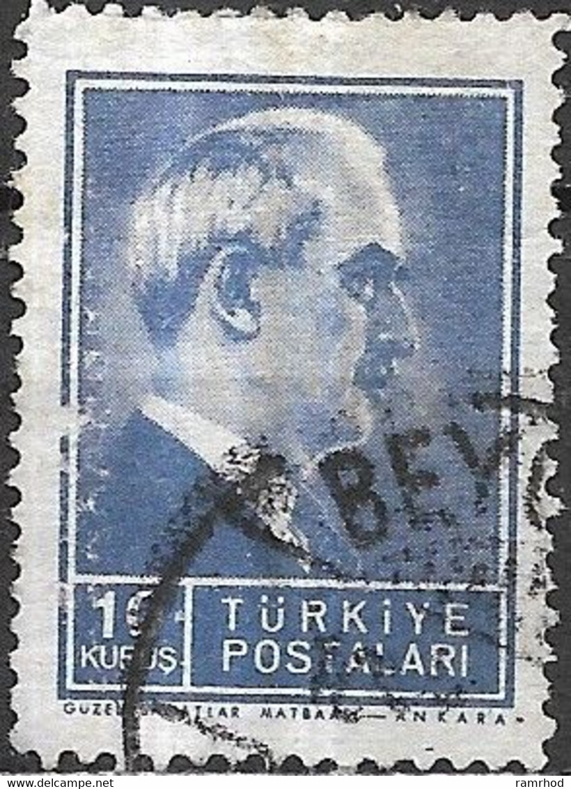 TURKEY 1942 President Inonu - 10k - Blue FU - Posta Aerea