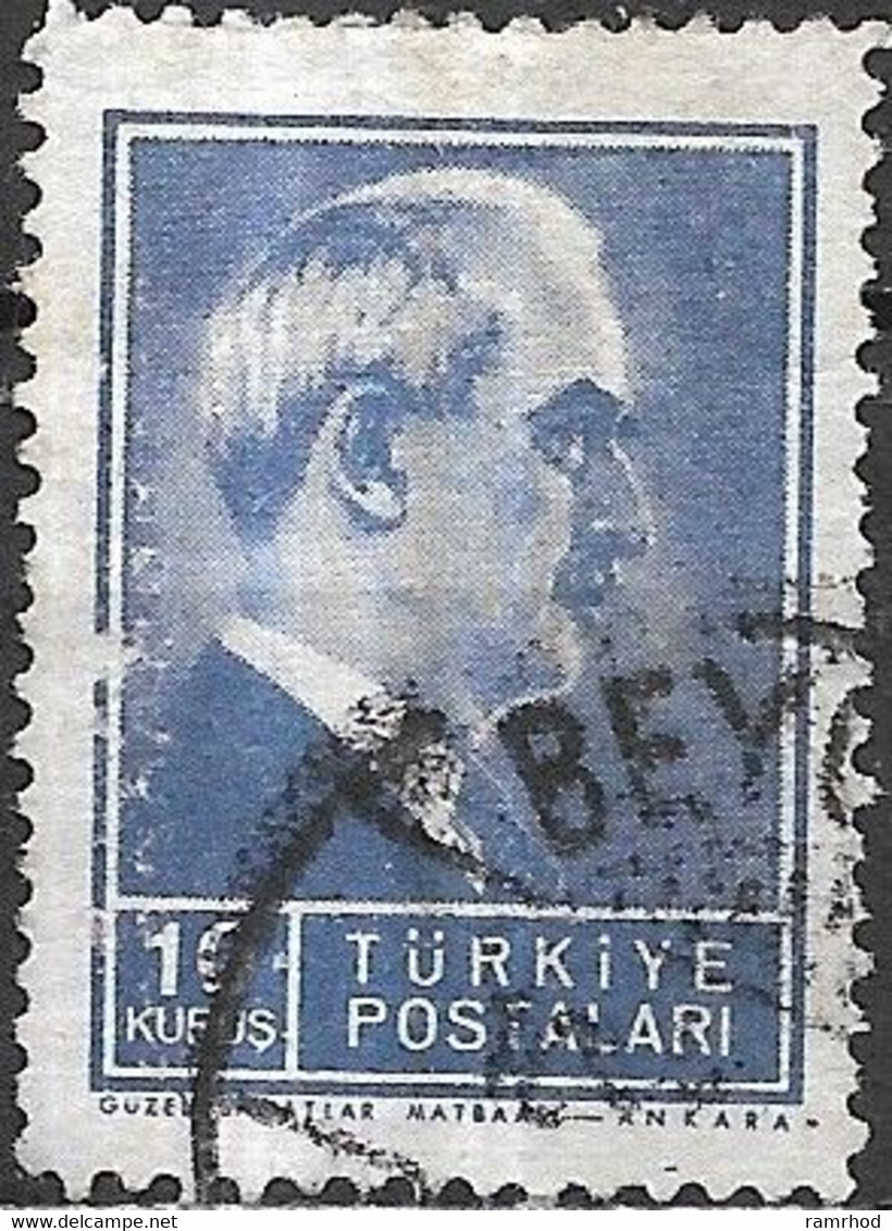 TURKEY 1942 President Inonu - 10k - Blue FU - Poste Aérienne