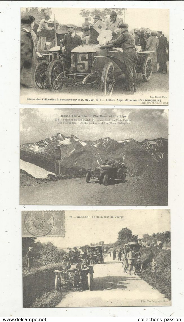 Cp, Reproduction,automobile, Boulogne Sur Mer, Col D'Allos, Gaillon, LOT DE 3 CARTES POSTALES - PKW