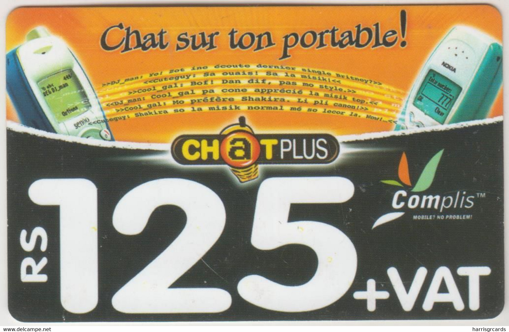 MAURITIUS ISLAND - Two Cellphones, Expiry Date:31/12/2005,Cellplus Complis Recharge, 125 Rs, Used - Mauricio