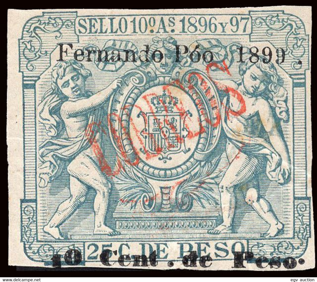 Fernando Poo - Edi * 47F - 1899 - Póliza - 10cts. S. 25cts. Verde - Fernando Po