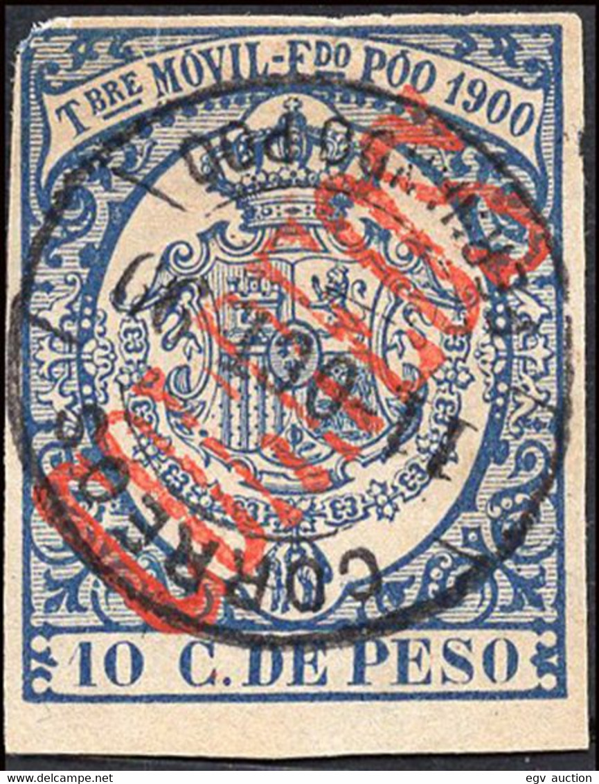 Fernando Poo - Edi O 48Ca - 1900 - Timbre Móvil - 10cts. Azul - Habilitación Roja - Fernando Po