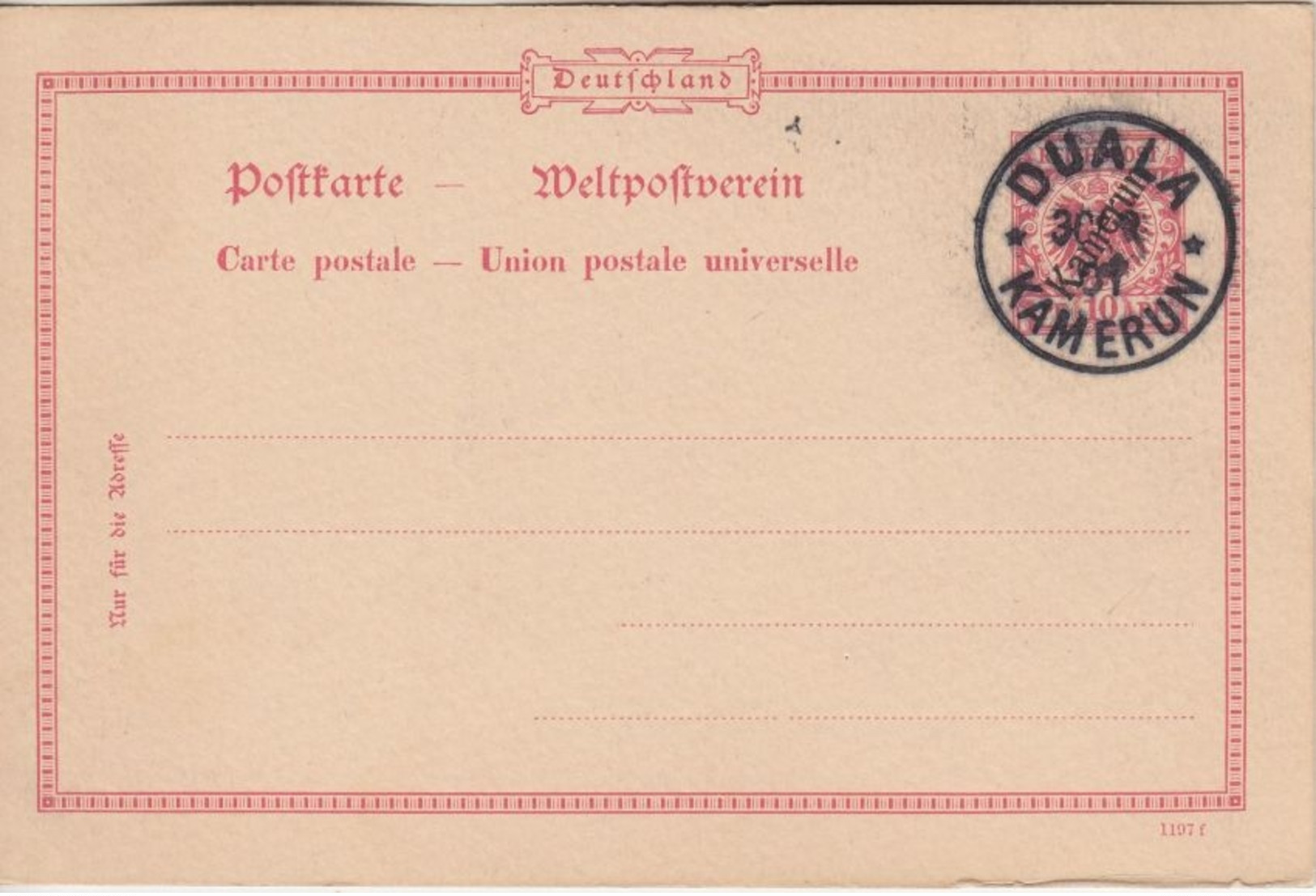 Kamerun - 10 Pfg. Krone/Adler Ganzsache/Überdruck Duala 1901 - Cameroun