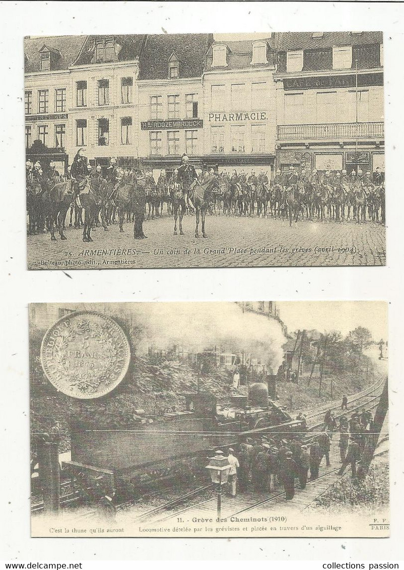 Cp, Reproduction, événement, GREVES , 1904 ,1910 , LOT DE 2 CARTES POSTALES - Strikes