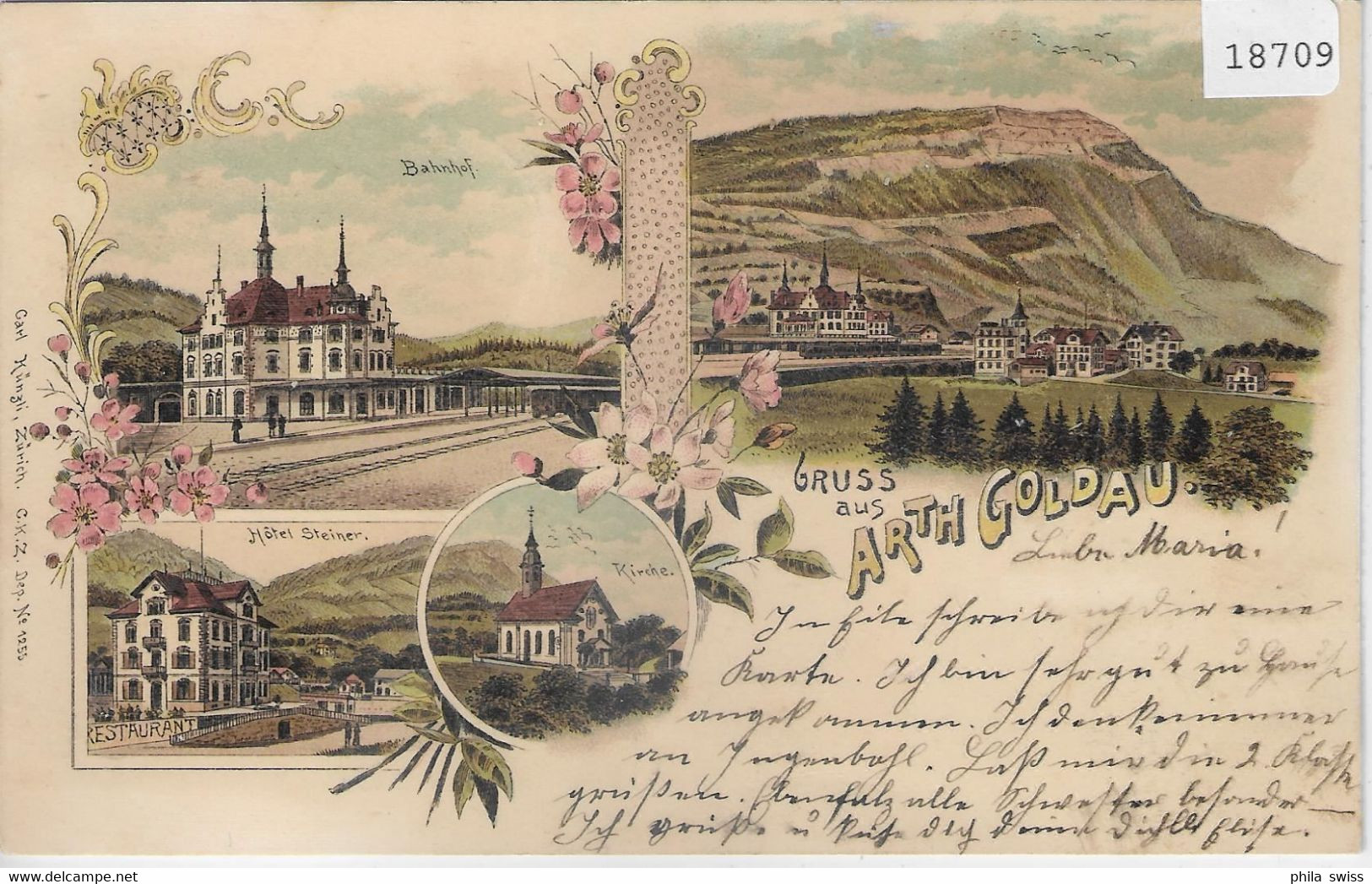 Gruss Aus Arth-Goldau - Litho 1899 - Bahnhof, Hotel Steiner, Totalansicht, Kirche - Arth