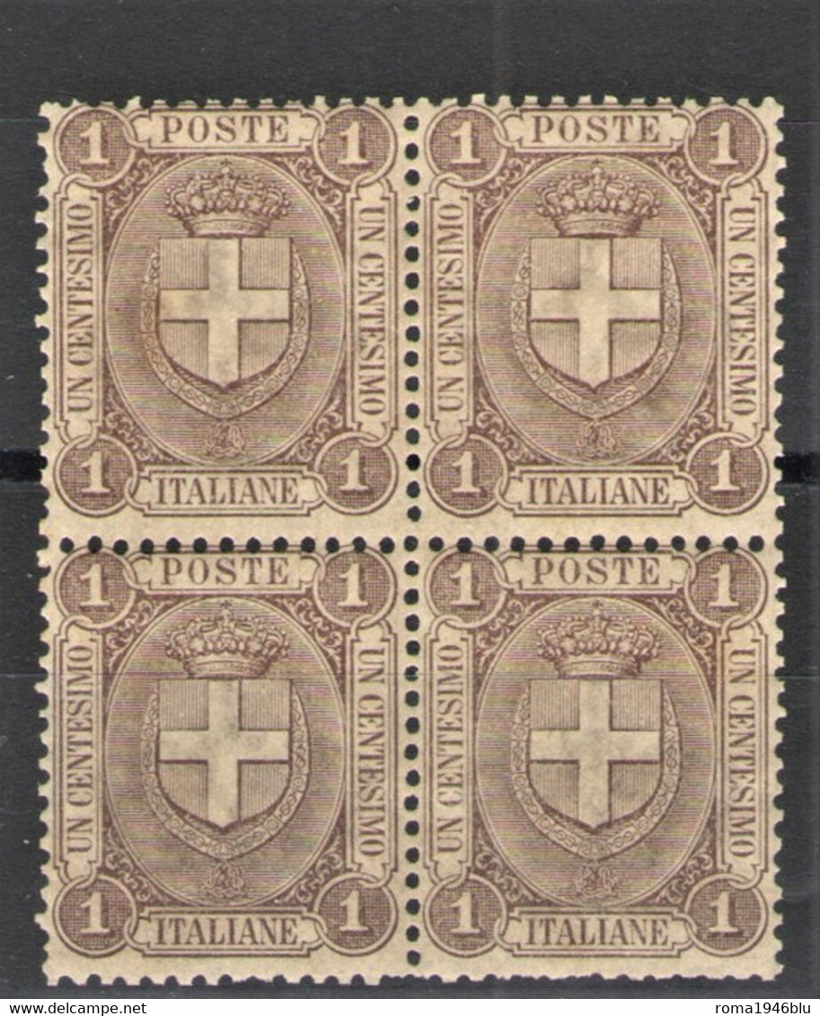 REGNO 1896 STEMMA DI SAVOIA 1 C. QUARTINA ** MNH DISCRETA CENTRATURA - Nuovi