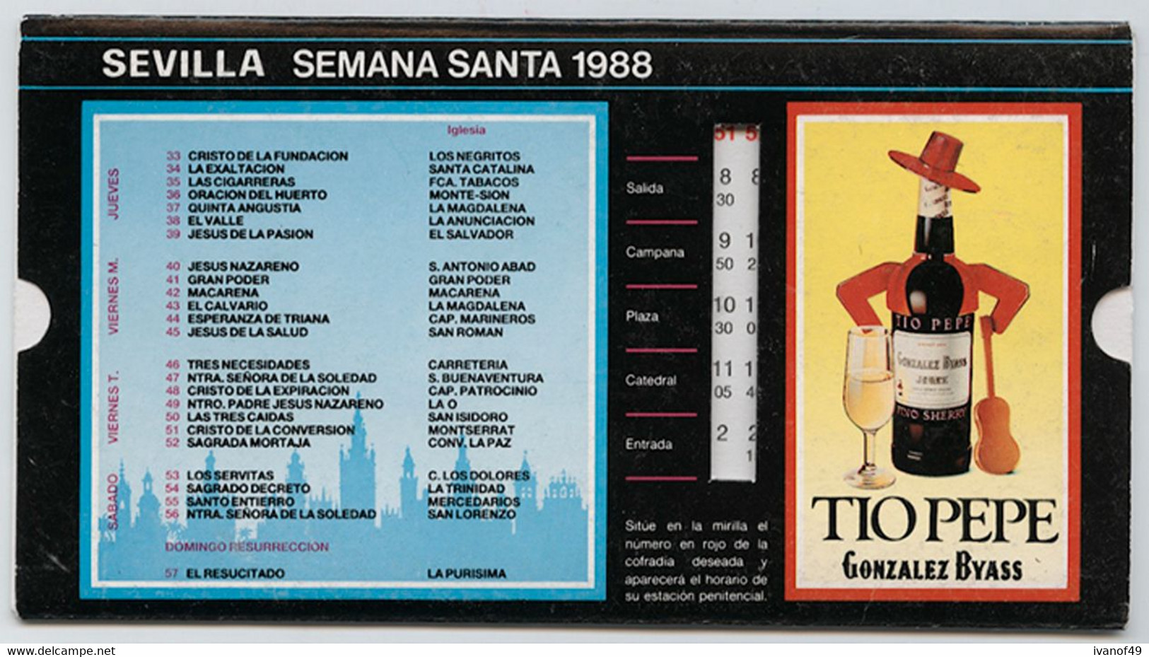 SEVILLE - Semana Santa - 1988 -  Calendrier Des Lieux De Manifestations - Autres & Non Classés