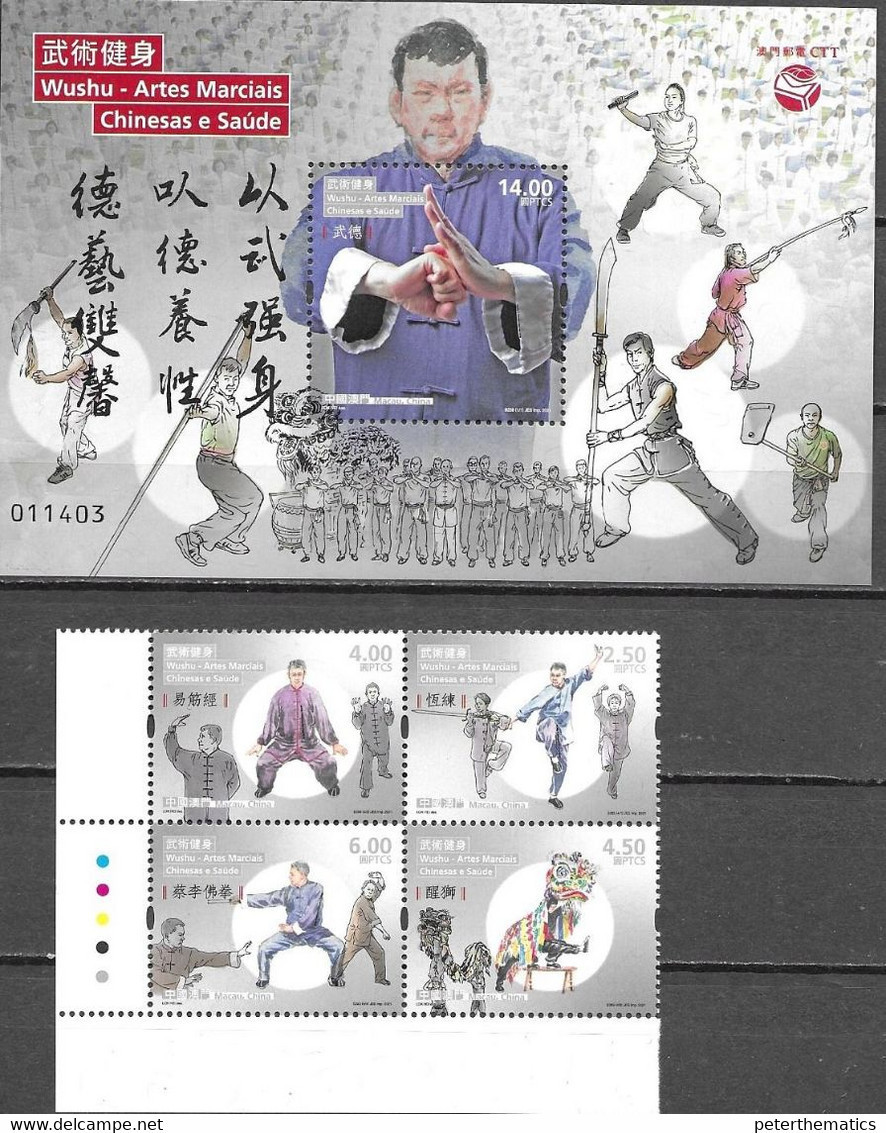 MACAO, 2021, MNH, MARTIAL ARTS, WUSHU, CHINESE MARTIAL ARTS AND HEALTH, 4v+S/SHEET - Zonder Classificatie