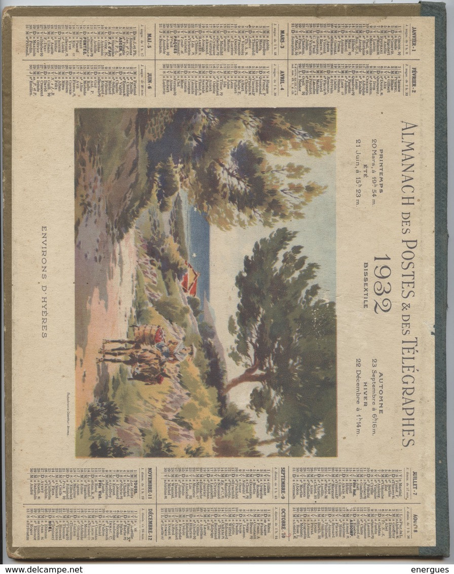 Almanach Des  Postes, 1932, Environs Hyères Département  Haute Garonne, Imprimerie Oberthur, Rennes, Double Cartonnage - Grand Format : 1921-40